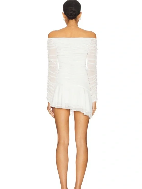 Revolve White Ruched Long-Sleeve Mini Dress - Picture 7 of 7